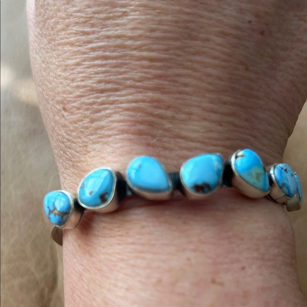 Navajo 6 stone Golden Hills Sterling Silver Turquoise Cuff Bracelet
